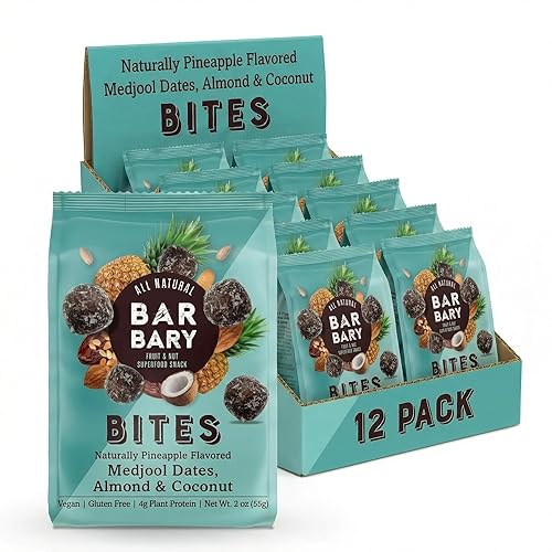 Fruit Nut Seed Healthy Snacks Pack, Almond Coconut Medjool Dates Naturally Pineapple Flavored Bites, Vegan, Gluten Free, No Sugar Added Energy Bars