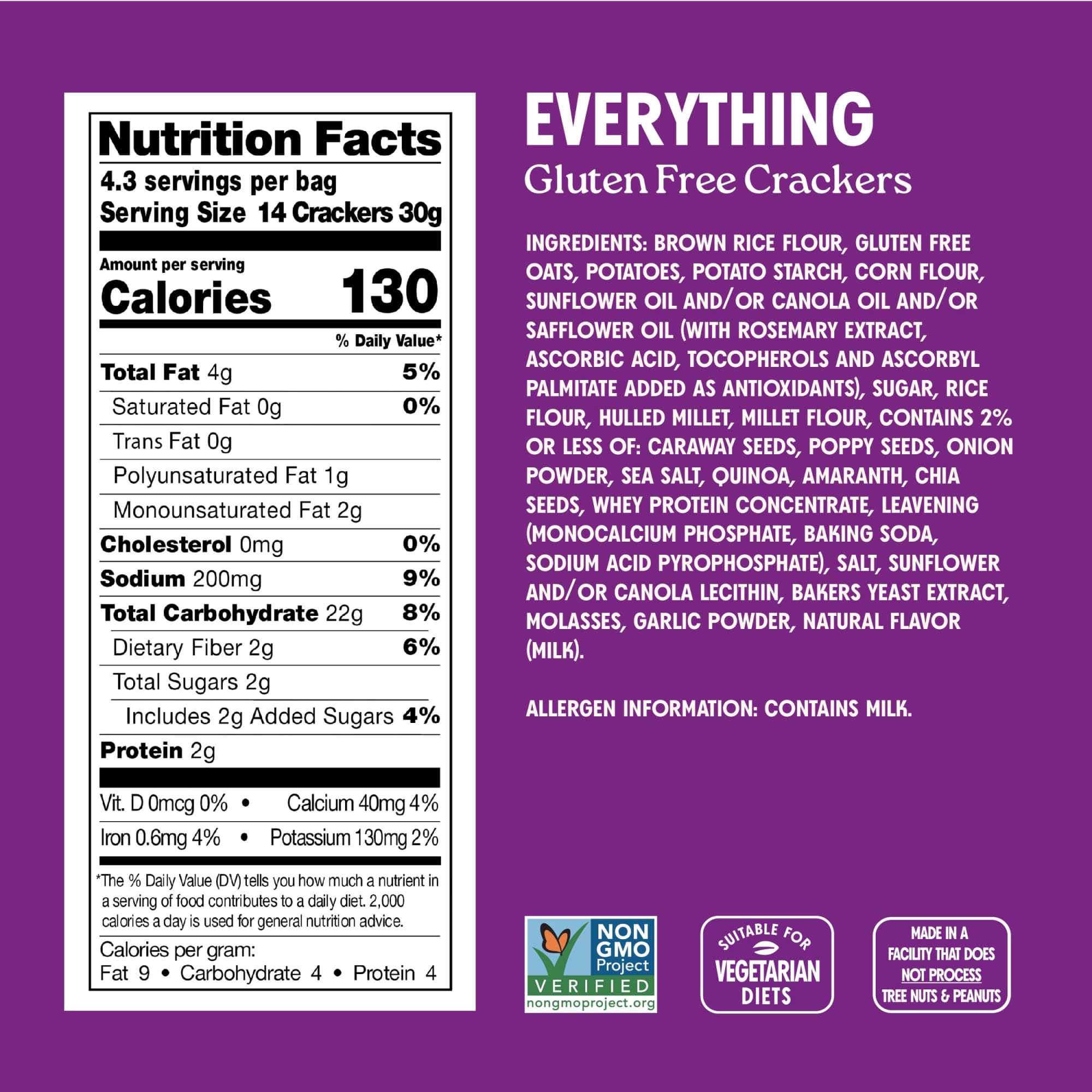 Milton's Gluten Free Crackers, Everything - Everything Bagel Inspired, Non-GMO Project Verified, Kosher, Certified Gluten Free Snack, 7 Grains In
