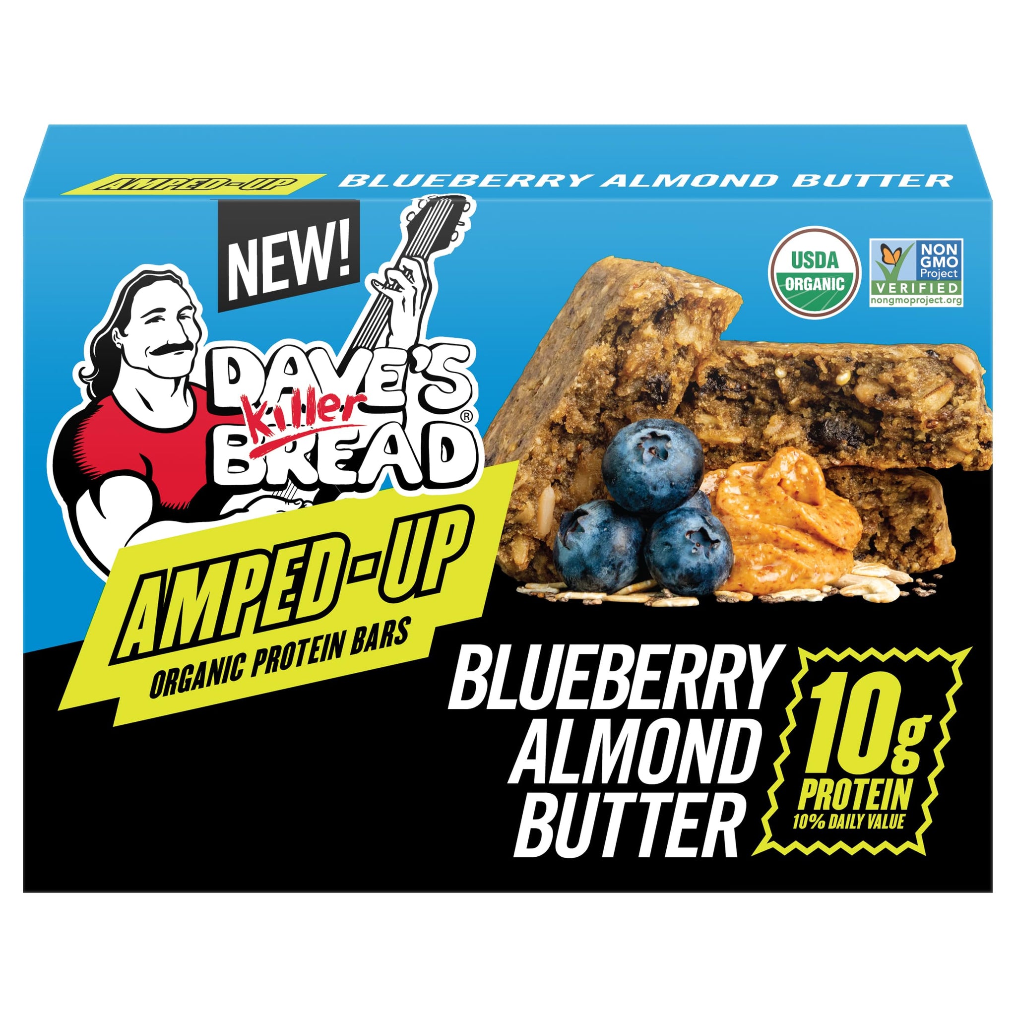 Dave's Killer Bread Blueberry Almond Butter Amped-Up Protein Bars 4 CT + 1 Branded Sticker Variety Pack