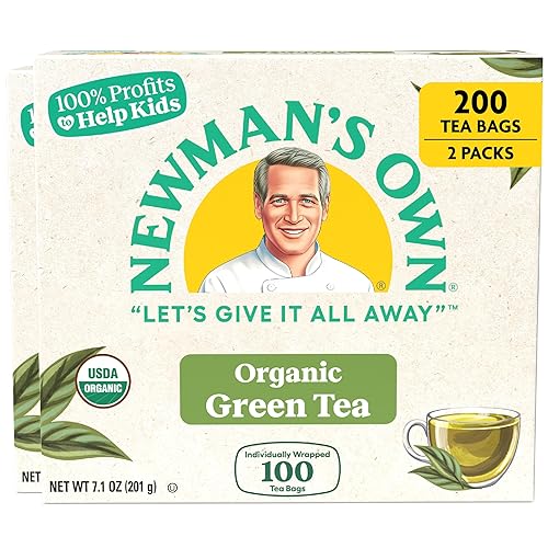 Newman's Own Organic Green Tea with 100 Individually Wrapped Tea Bags Per Box (Pack of 2) USDA Certified Contains Caffeine Brew Hot