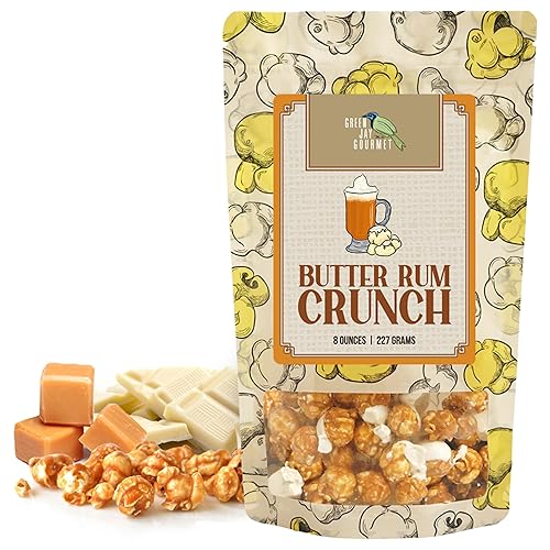 Green Jay Gourmet Popcorn - Butter Rum Crunch Caramel Popcorn - Handmade & Fresh Chocolate & Caramel Corn - Great Gift for Chocolate Lovers - 8 Ounce