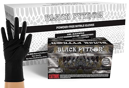 BLACK PYTHON HD 8 MIL Nitrile Disposable Gloves, Latex & Powder Free, Industrial, Raised Diamond Texture, Case/1000, X-Large
