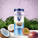 Blue Monkey Sparkling Coconut Water with Passion Fruit - 99.7% Coconut Water & Juice Blend - No Sugar Added, All Natural, Shelf Stable - Lightly
