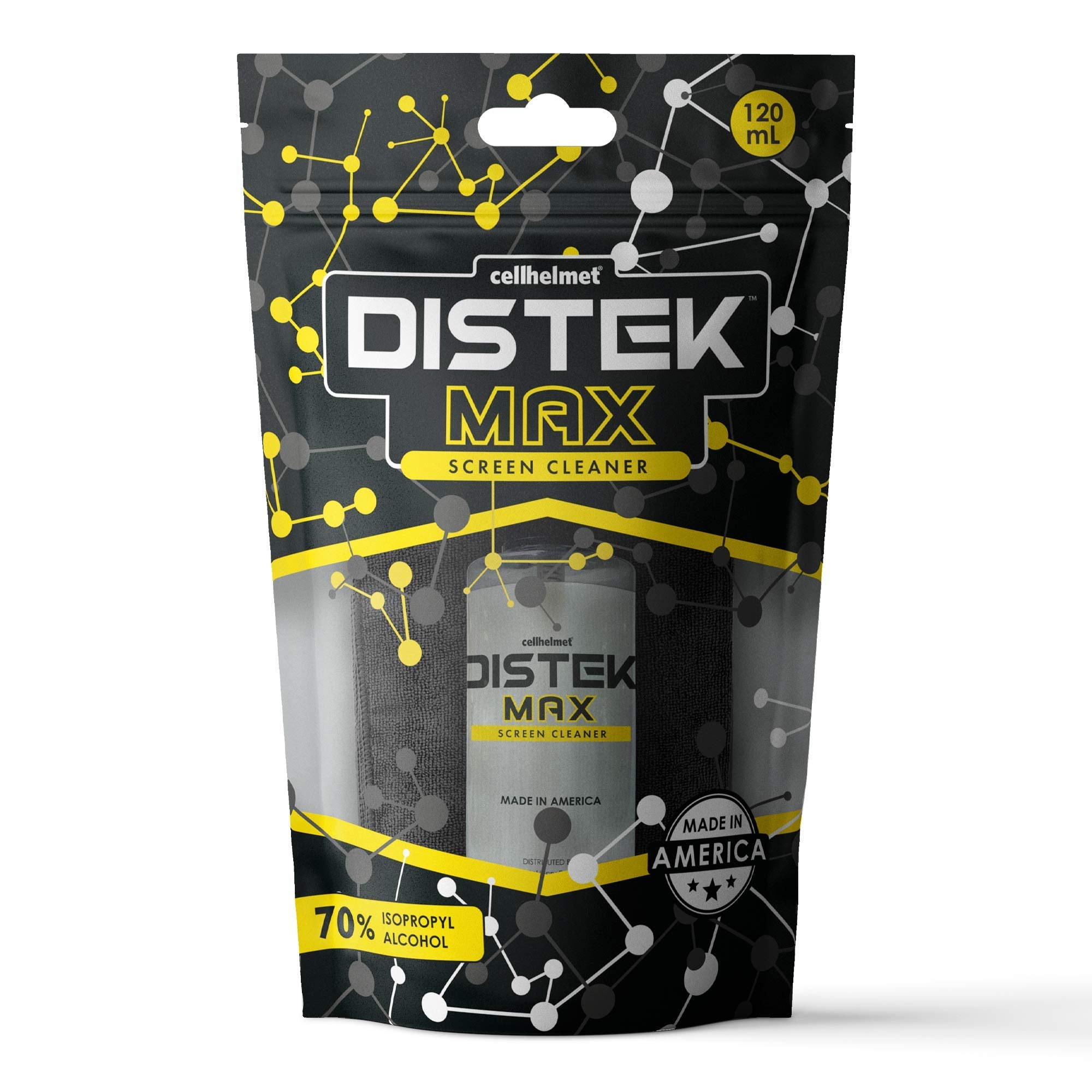cellhelmet DISTEK Max Screen and Phone Cleaner Disinfectant with 70 Percent Isopropyl Alcohol 70% Universal for All Glass Displays, LCD - 120mL / 4oz