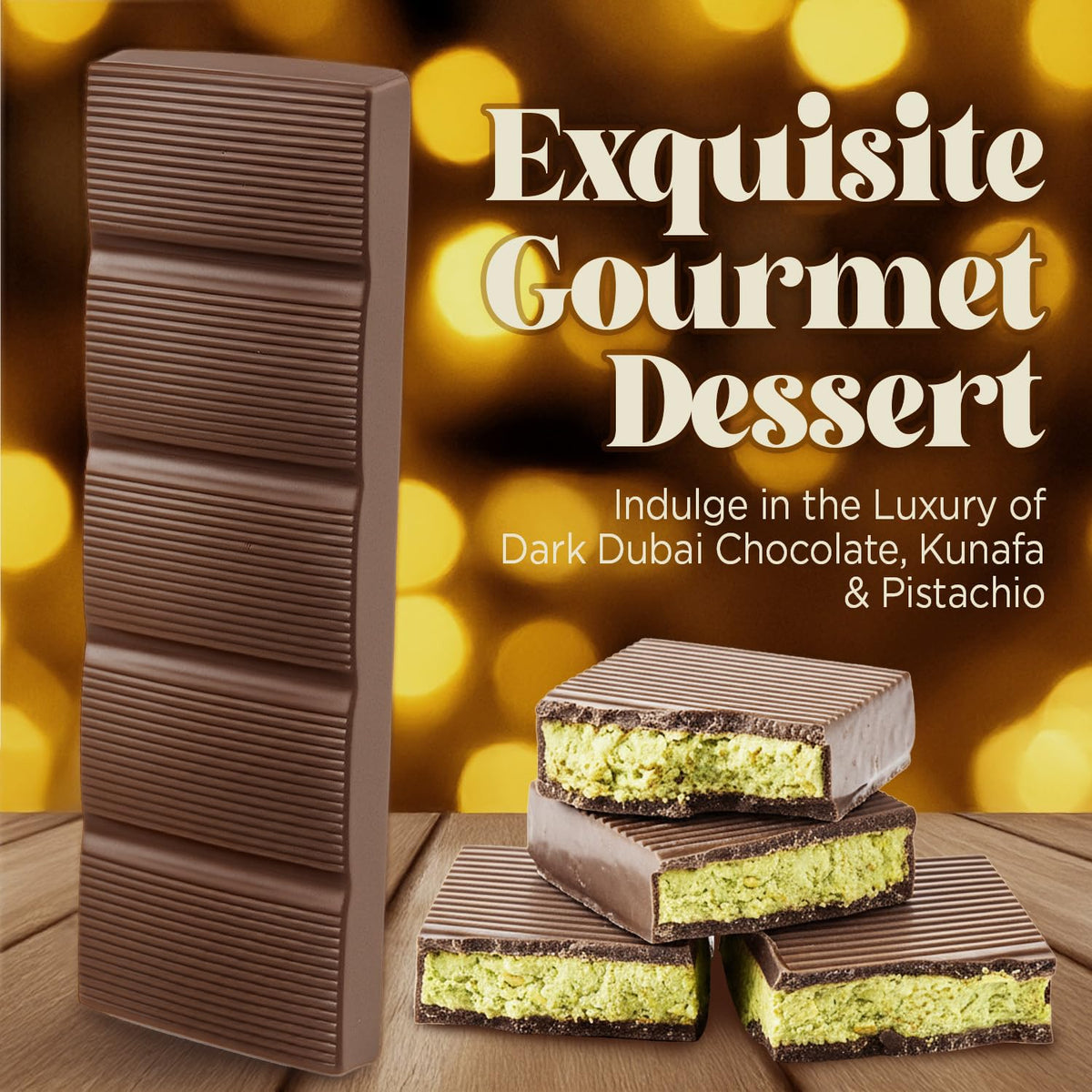 Dubai Chocolate Bar Pistachio, 2.3 oz Gourmet Dark Chocolate Candy
