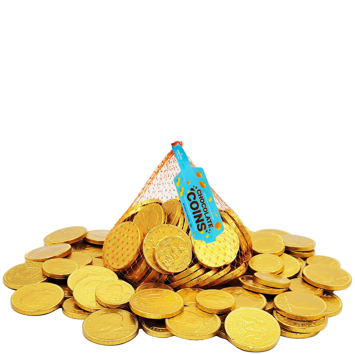 Milk Chocolate Coins, 6-Pack Large Mesh Bag With 70 Half Dollar Coins Per Bag, Made with Premium Nut-Free Belgian Chocolate, Kosher Certified Dairy