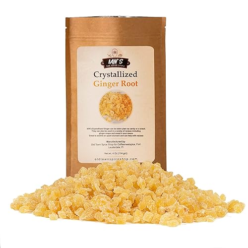 Crystallized Ginger Pieces (4oz) - Candied Ginger Chews - Great for Baking, Snacking & Nausea from IAN's