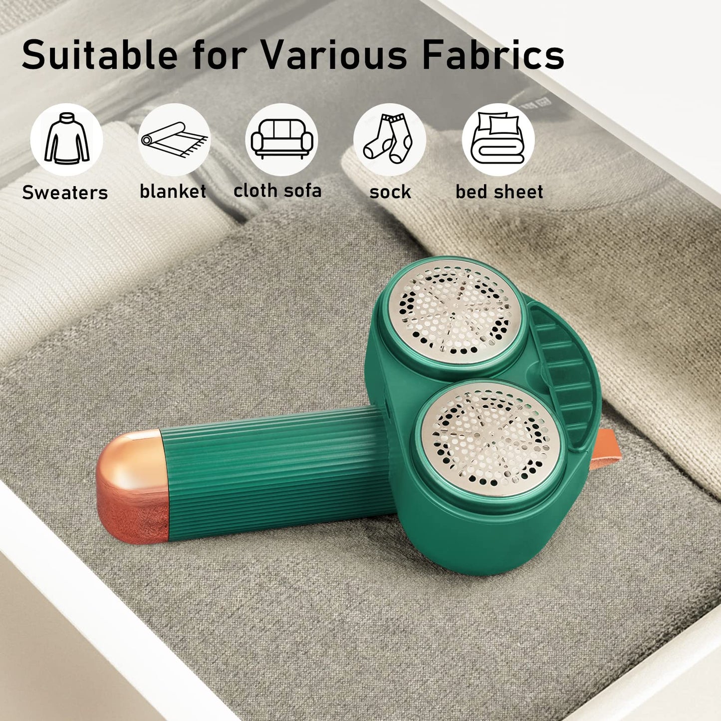 Fabric Shaver and Lint Remover, Dual-Head Lint Shaver Sweater Shaver with Dual-6-Leaf Blades, Rechargeable Electric Sweater Shaver Lint Ball Shaver