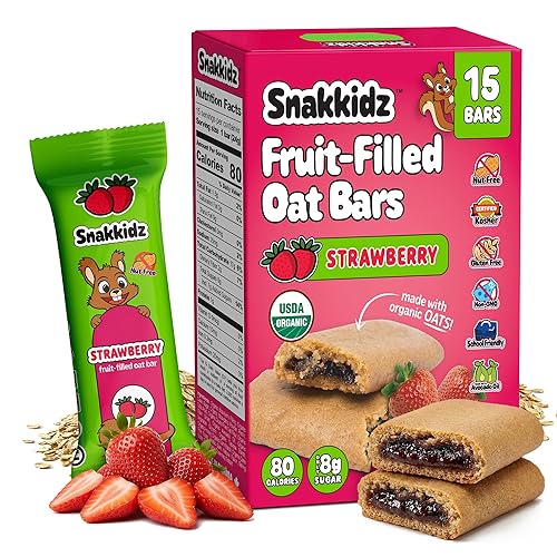 Snakkidz Fruit Filled Oat Bar Minis, Great for Lunchboxes & On the Go Snacking, Naturally Gluten Free, Soft Baked Breakfast Bar for Kids