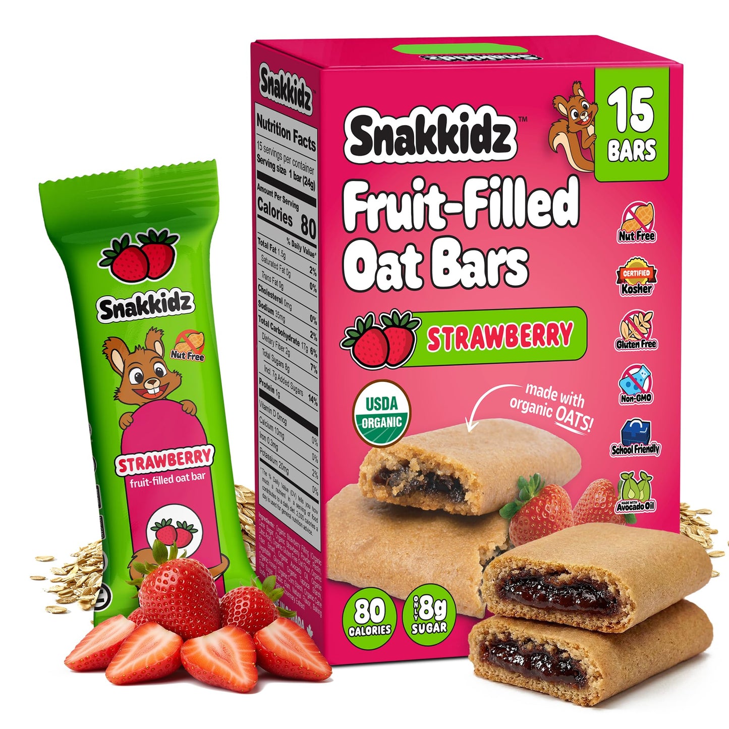 Snakkidz Fruit Filled Oat Bar Minis, Great for Lunchboxes & On the Go Snacking, Naturally Gluten Free, Soft Baked Breakfast Bar for Kids