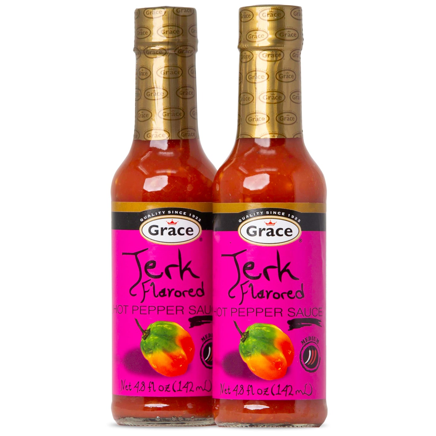 Grace Jerk Hot Pepper Sauce 4.8oz - 2 Pack - Authentic Jamaican Scotch Bonnet Pepper with Seasoning - Wing Sauce - Caribbean Jerk Seasoning Jamaican