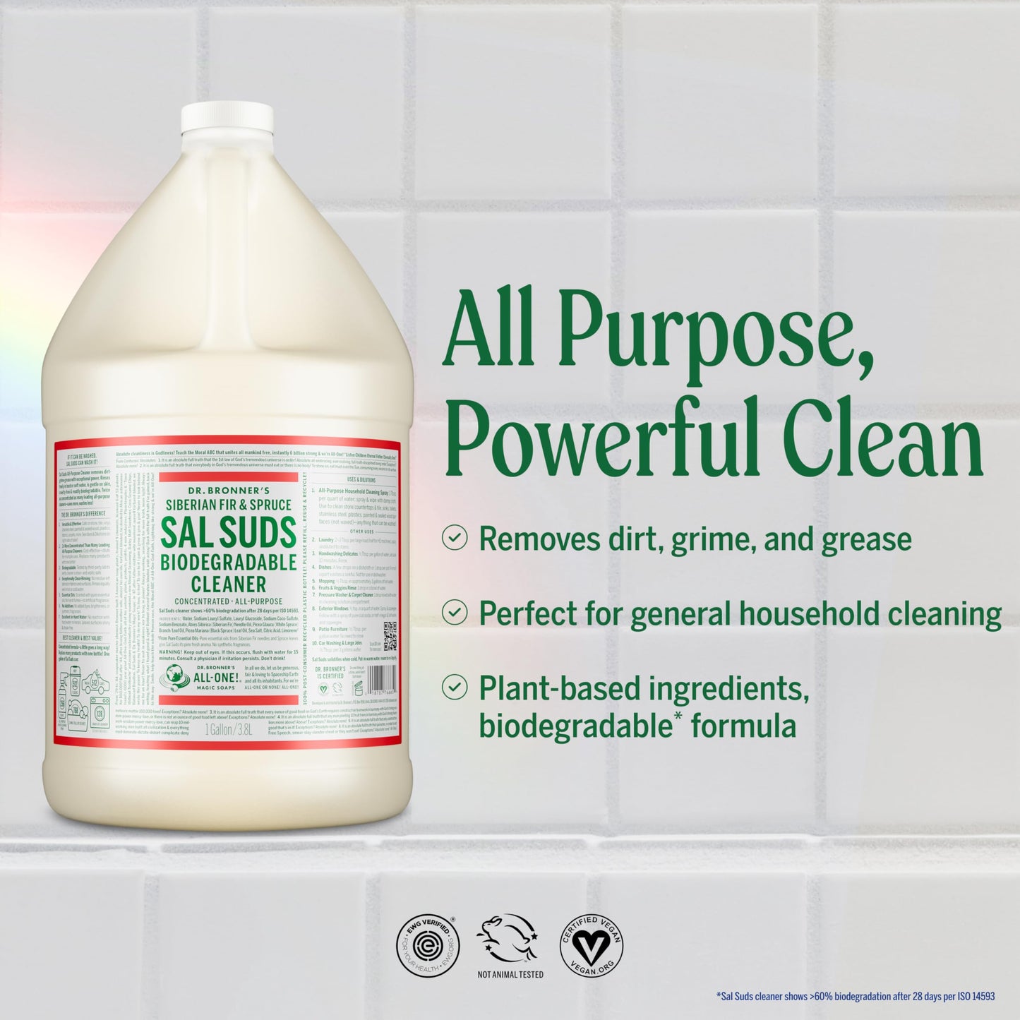 Dr. Bronner's Sal Suds Biodegradable Cleaner (Fir & Spruce, 1 Gallon) - All-Purpose Pine Mop Soap & Detergent for Floors, Multi-Purpose Household