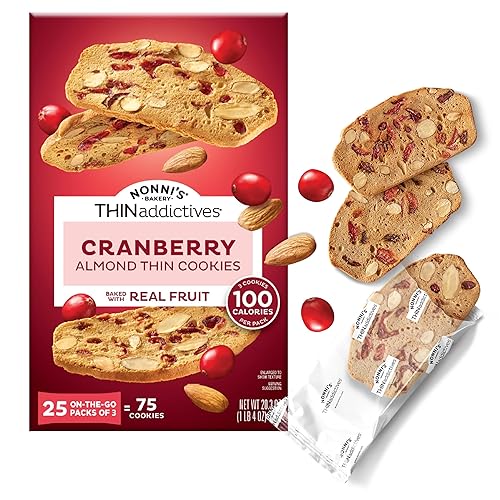 Nonni's Thinaddictives Cranberry Almond Thin Cookies, 75 Cookies, 20.3 oz, 100 Calories per Pack