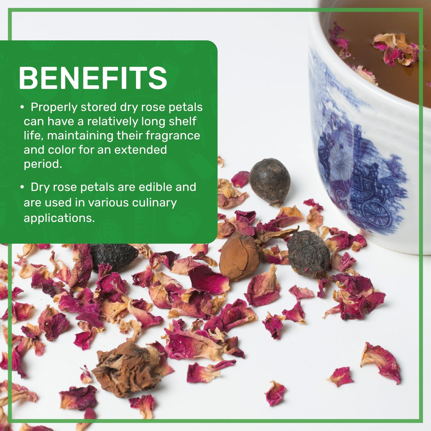 Jiva USDA Organic Dried Red Rose Petals 6 Oz (170g) Large Bag - Food Grade, Edible Flowers - Use in Tea, Baking, Making Rose Water, Crafting, Wedding