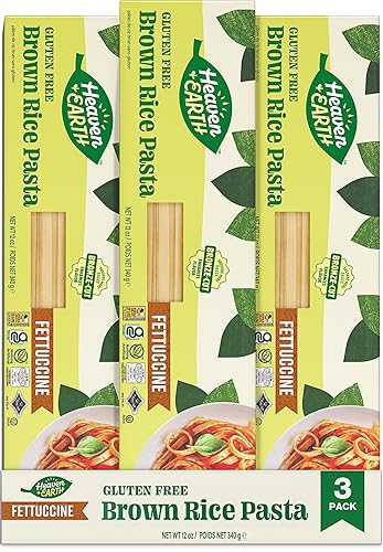 Heaven & Earth Gluten Free Brown Rice Pasta Fetuccinni, 12oz (3 Pack) | Great Texure | Real Pasta Taste & Mouthfeel | Whole Grain Gluten Free Pasta | Linguine Style | Kosher