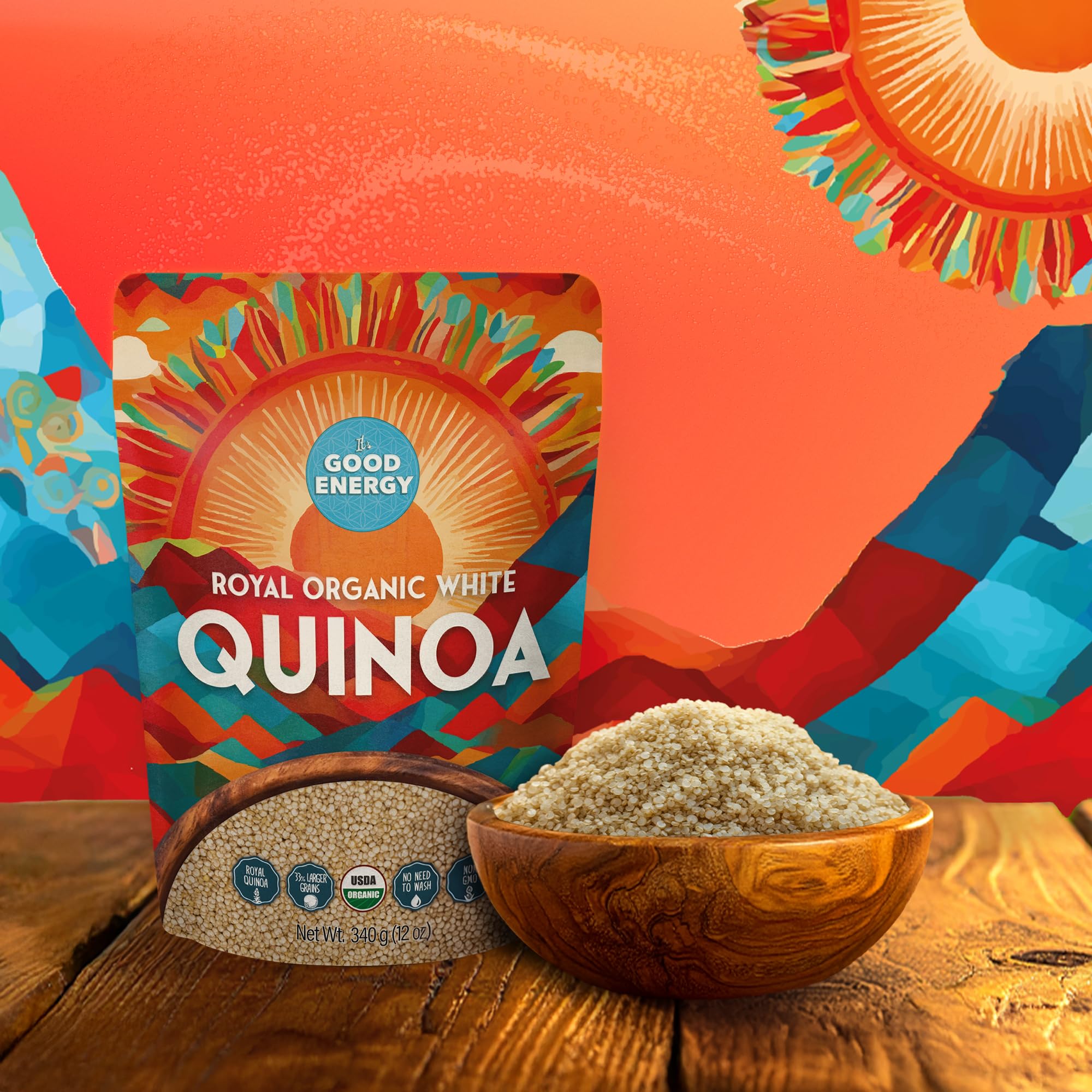It's Good Energy Royal Organic White Quinoa | Non-GMO, Gluten-Free, Vegan, and Organic | Complete Protein, High Fiber, Low-Calorie White Quinoa | (12 Ounce - Pack of 1)