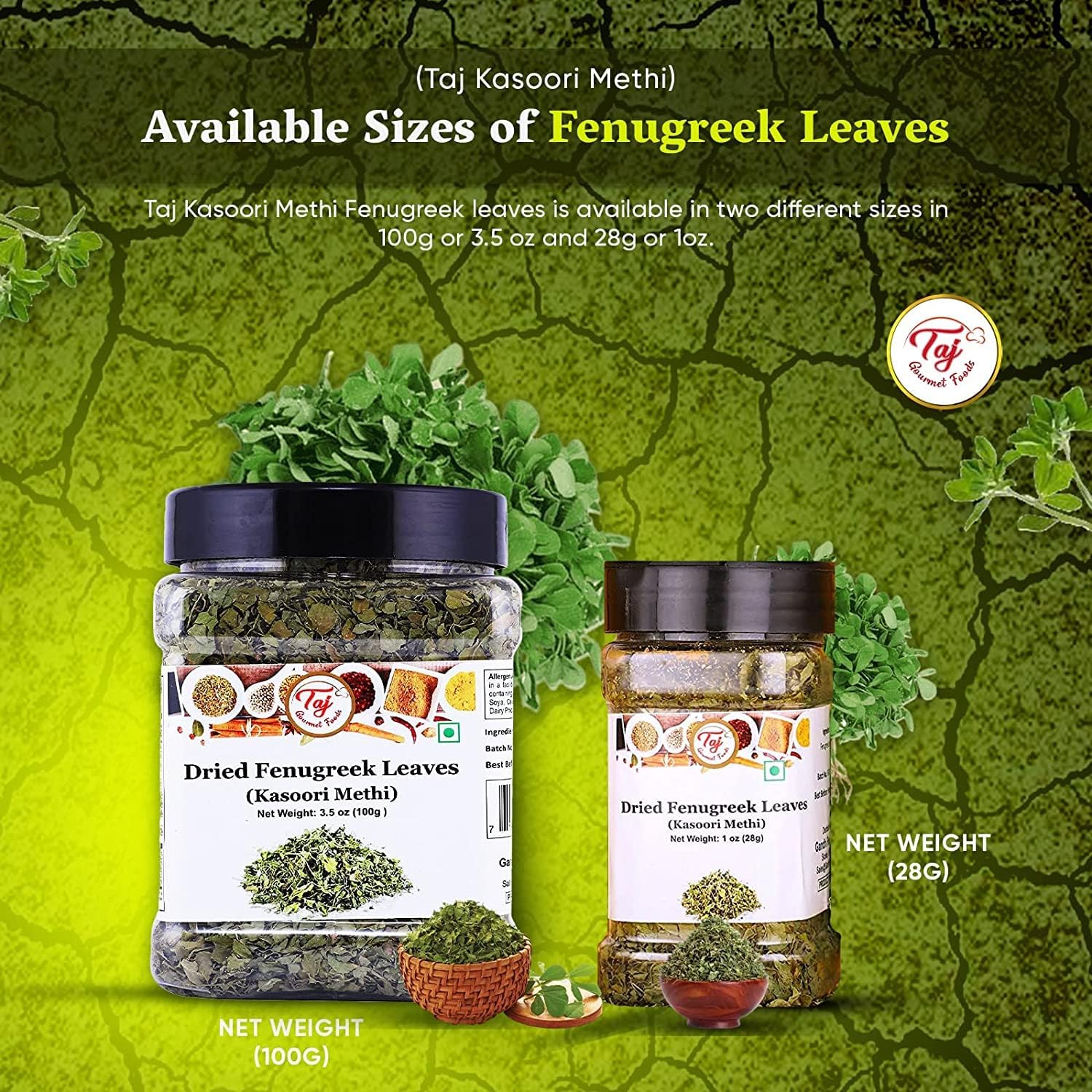 TAJ Kasoori Methi | 1oz (28g) | Dried Fenugreek Leaves | Indian Origin | GMO-Free All-Natural