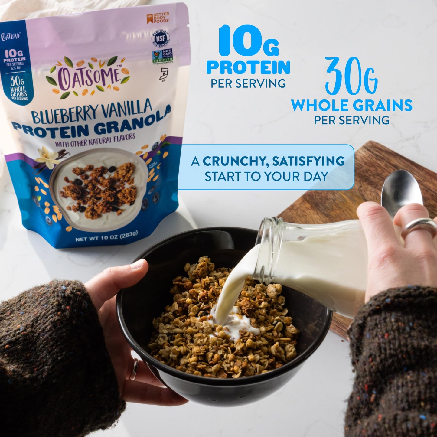Oatsome Protein Granola Blueberry Vanilla, 10g Protein, Gluten Free, Made with Whole Grain Rolled Oats, Real Blueberries, & Flax Seeds, for Protein