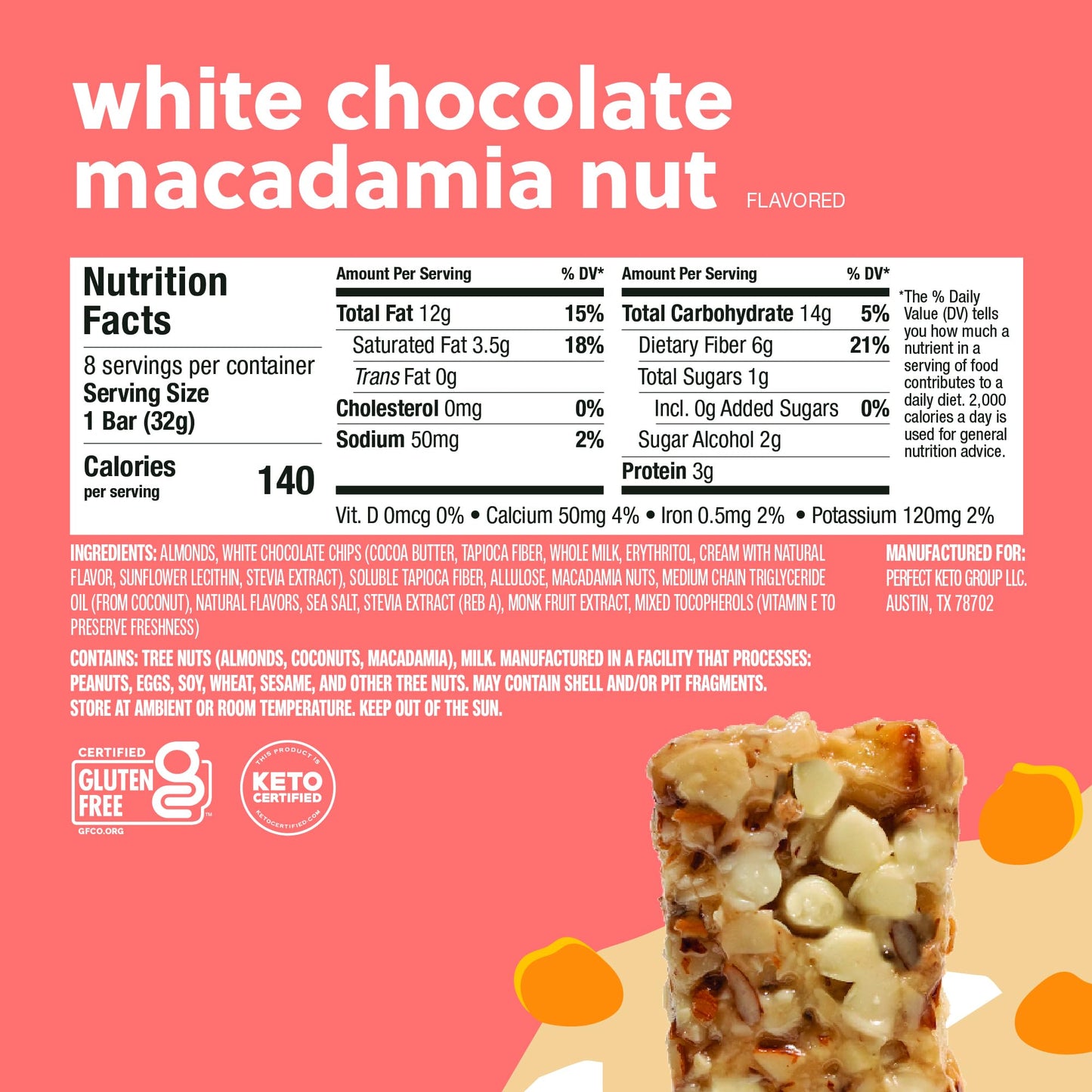 Perfect Keto Nola Bars, Gluten Free, Keto Granola Bars, Low Carb Snack or Breakfast Bar with No Sugar Added, Keto Diet Food, Healthy Snacks