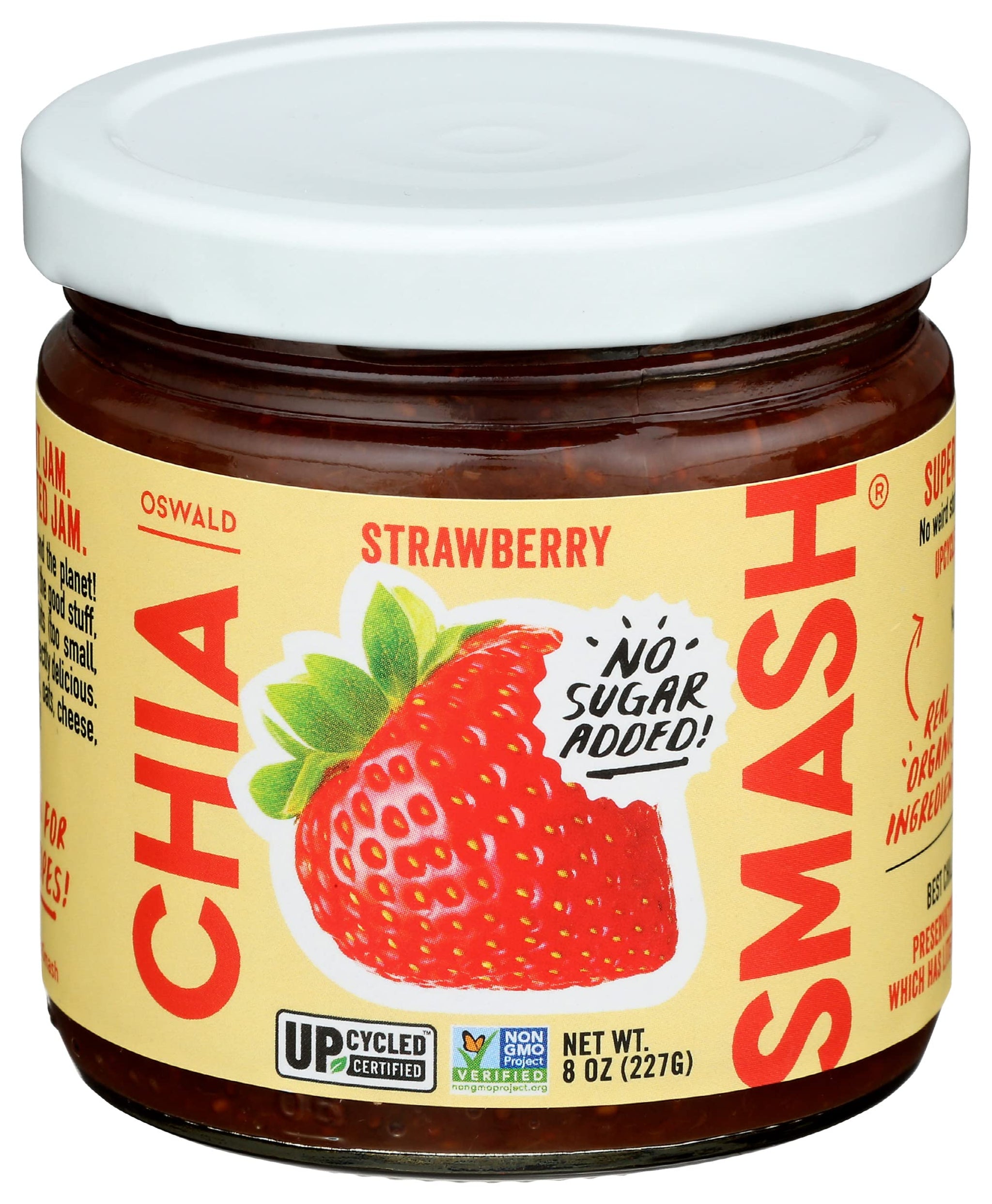 Smash Foods Strawberry Jam | Low-Calorie, No Sugar Added Keto Jam with Upcycled Fruit & Chia Seeds | Vegan, Paleo Superfood Fruit Spread (1 Jar)