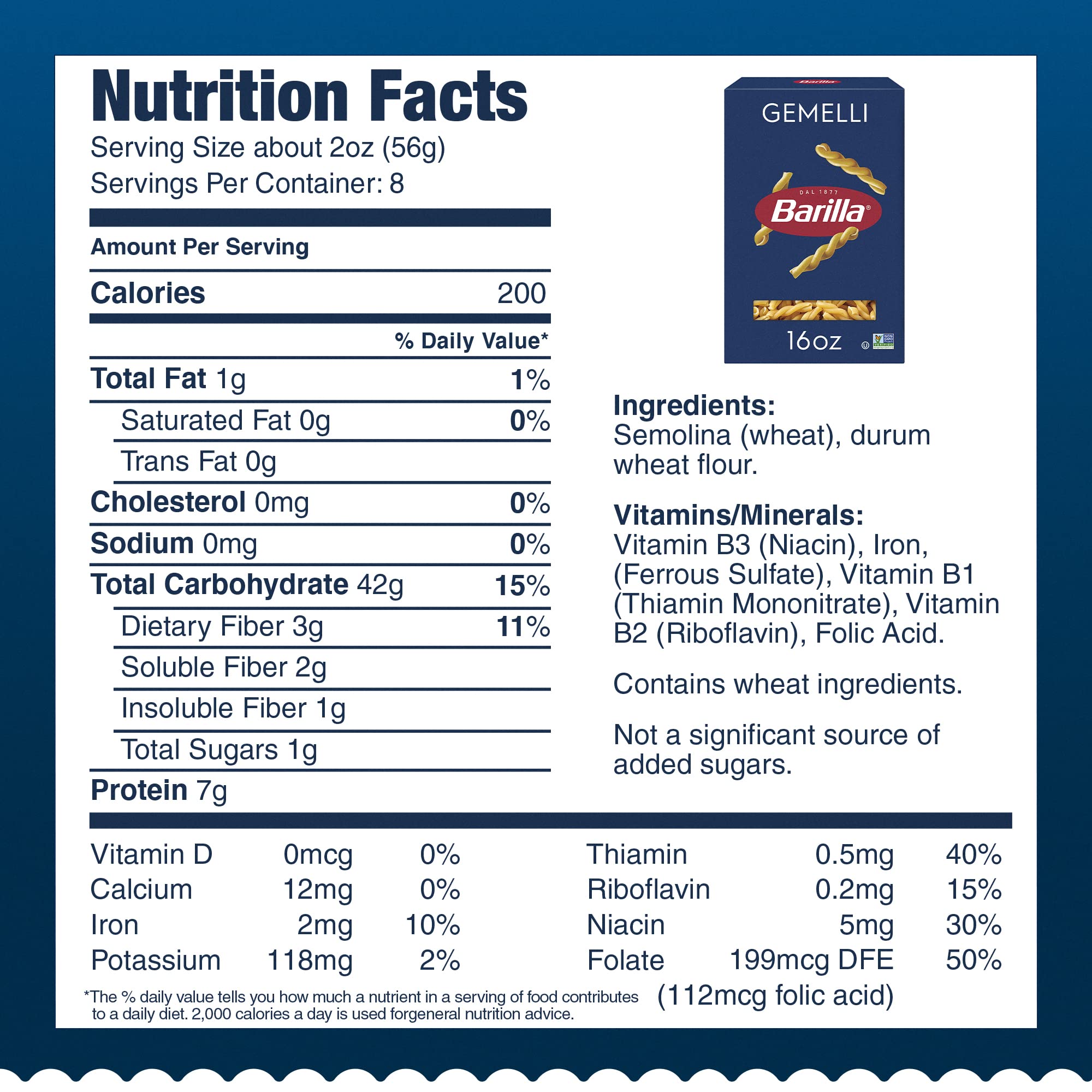 Barilla Gemelli Pasta, 16 oz. Box - Non-GMO, Made with Durum Wheat Semolina - Kosher Certified