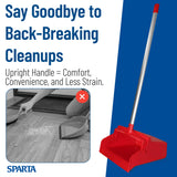 SPARTA Color Coded Upright Dustpan with 30 Inch Aluminum Handle, Serrated Edge and Locking Yoke, Standing Commercial Floor Dust Pan, Red