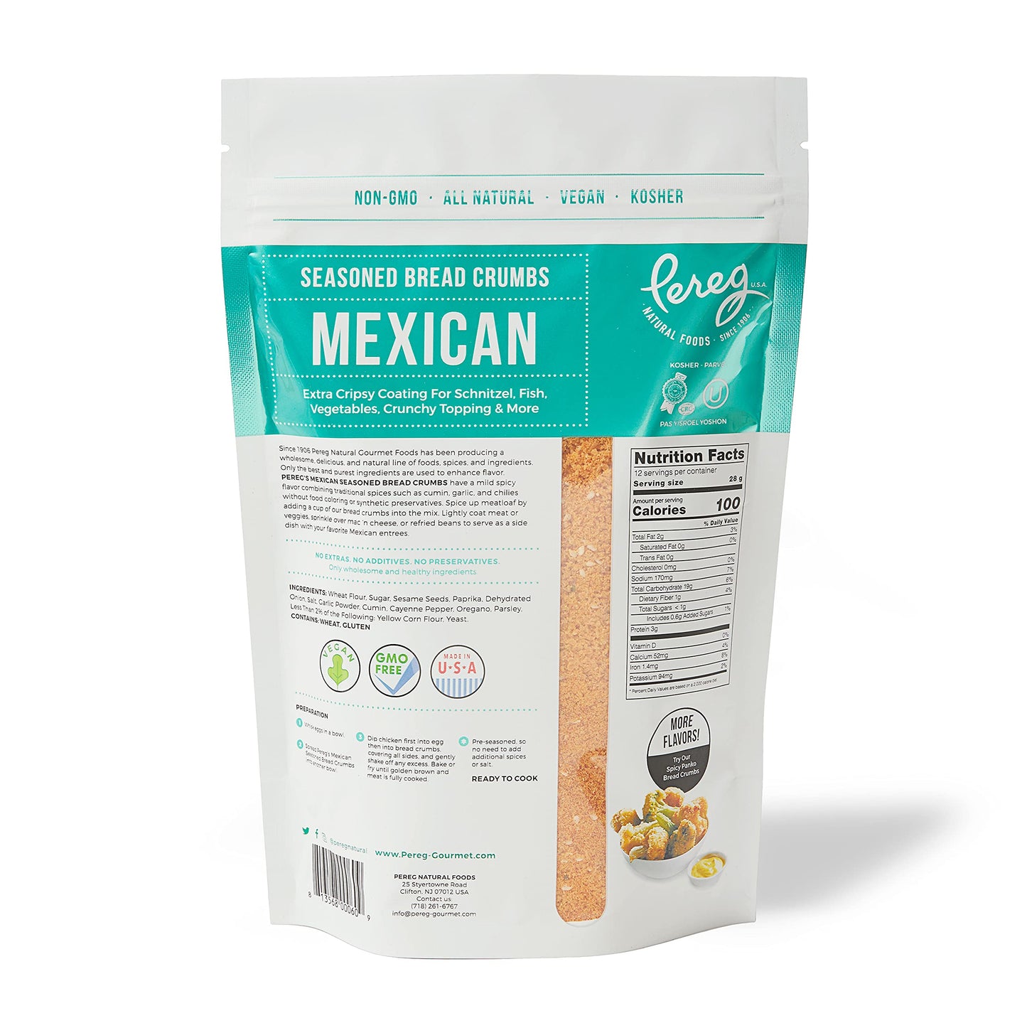 Pereg Mexican Bread Crumbs (12 Oz) - Mexican Flavor Seasoned Bread Crumbs - Bread Crumbs for Coating & Stuffing - Coat Burger, Schnitzel, Vegetables, Meatballs - Non GMO