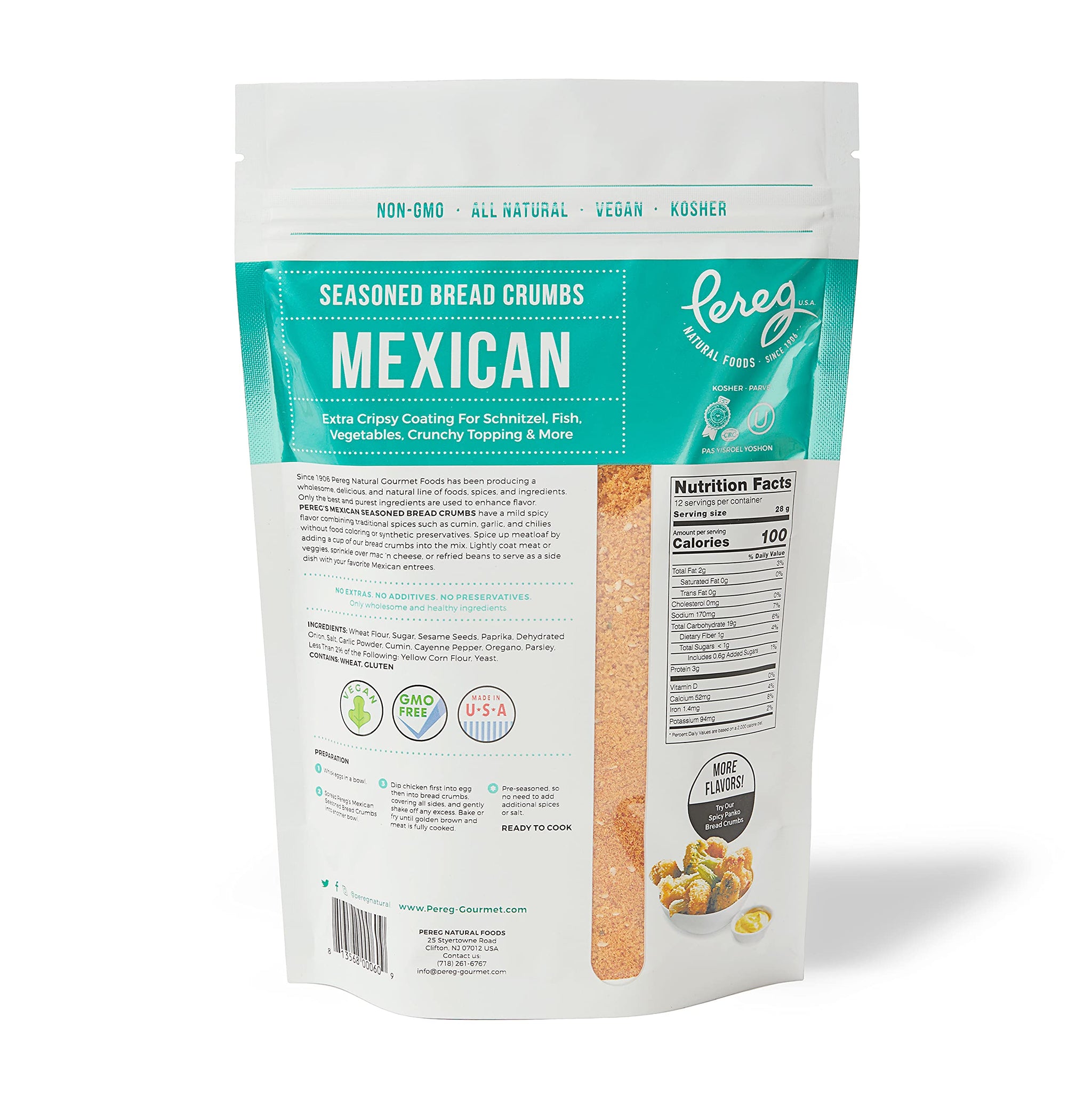 Pereg Mexican Bread Crumbs (12 Oz) - Mexican Flavor Seasoned Bread Crumbs - Bread Crumbs for Coating & Stuffing - Coat Burger, Schnitzel, Vegetables, Meatballs - Non GMO