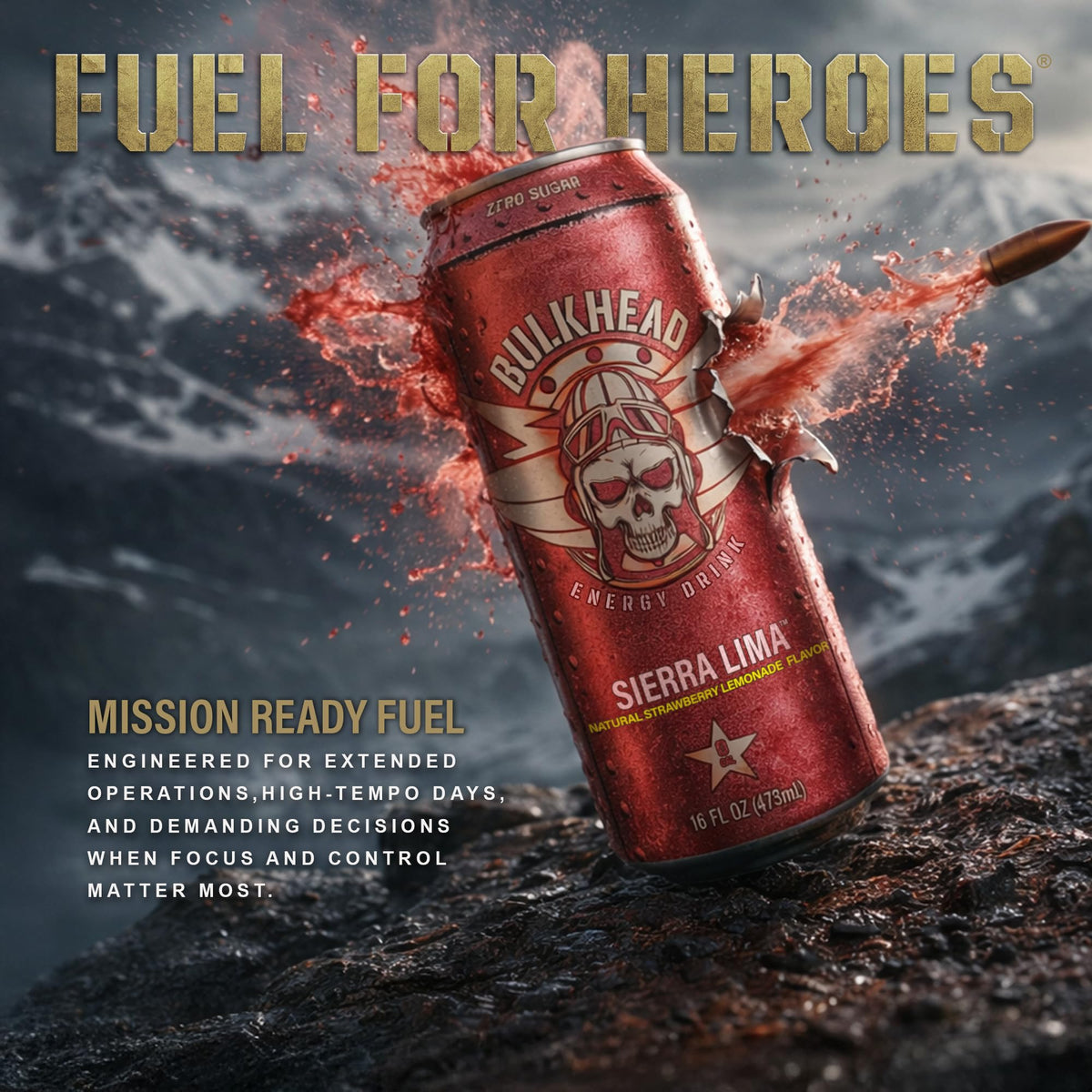 Bulkhead Energy Sierra Lima Strawberry Energy Drink, 300mg Caffeine, 12Pack