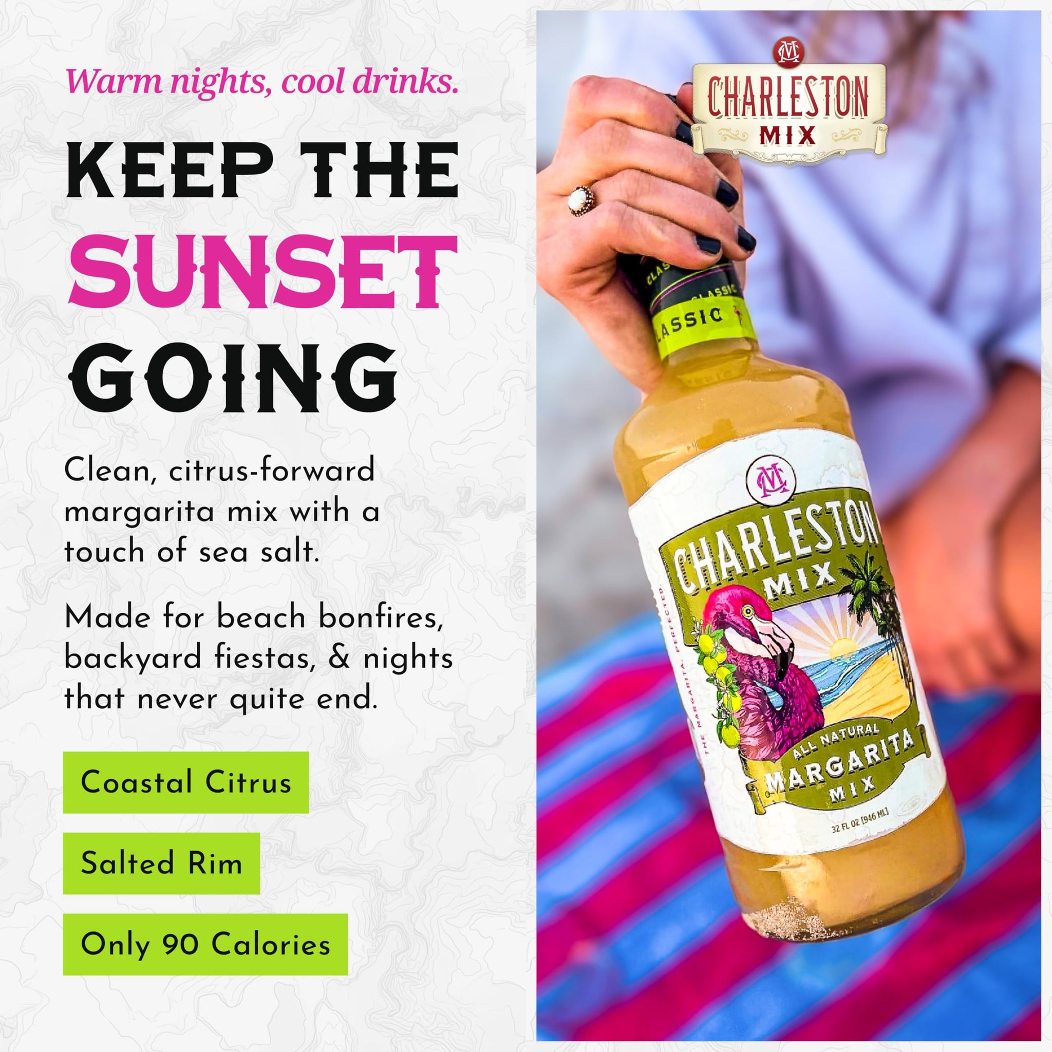 Charleston Mix - Premium All Natural Margarita Mix, Classic Lime, 32oz