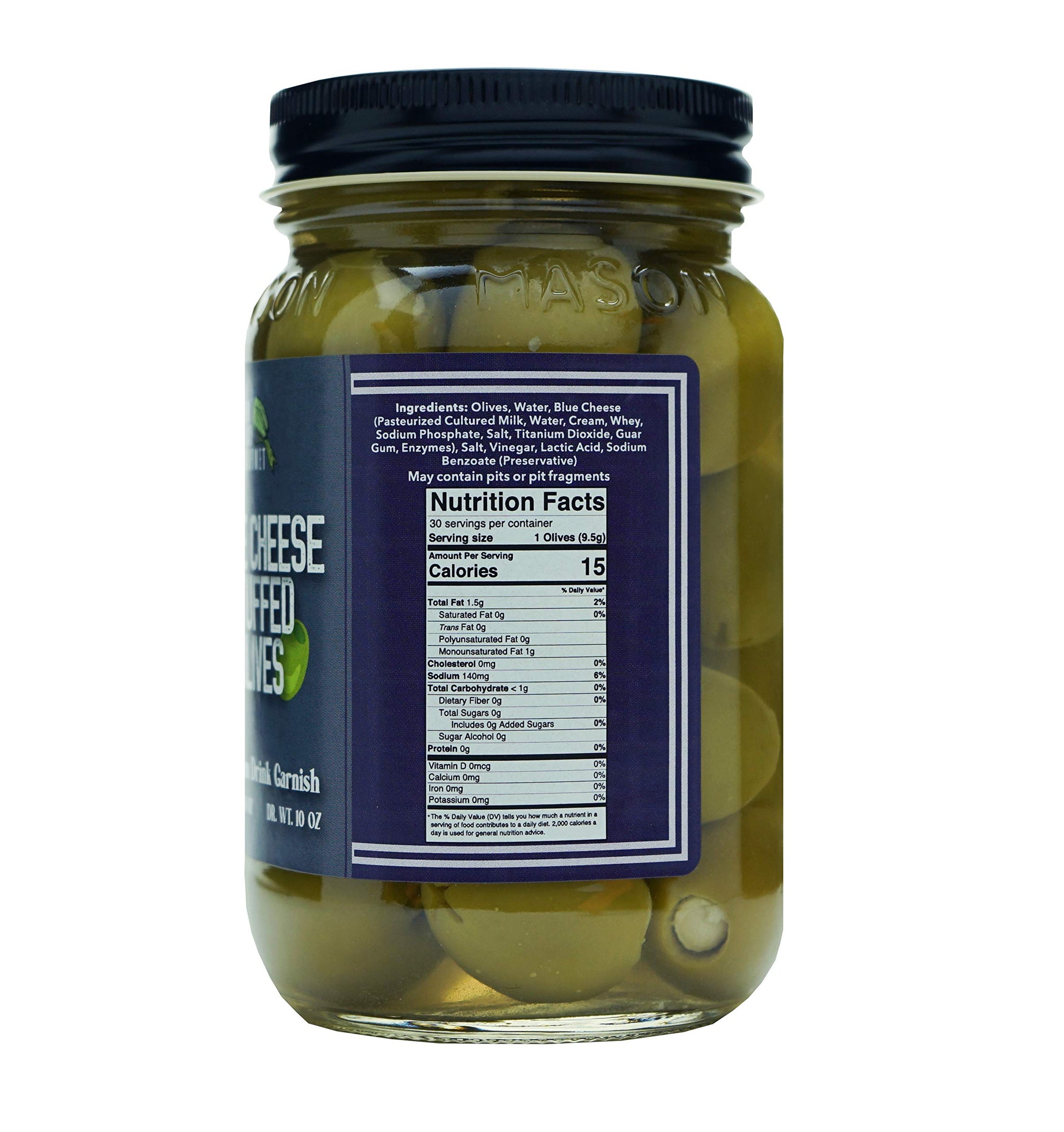 Green Jay Gourmet Blue Cheese Stuffed Olives - Cheese Stuffed Green Olives for Cocktail Garnish & Cheese Board - Dirty Martini Olives - Gourmet Olives