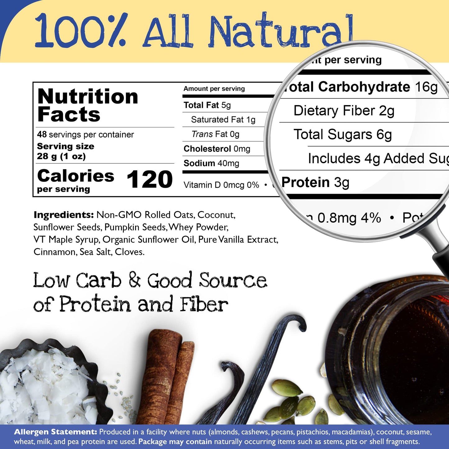True North Granola - Maple Vanilla Granola, All Natural, Low Carb, Nut Free and Non-GMO, Bulk Bag, 3 lb.