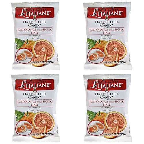 Serra Le Italiane, Italian Natural Hard Candy Filled With Red Orange From Sicily Italy, 3.5 Ounce Pack of 4