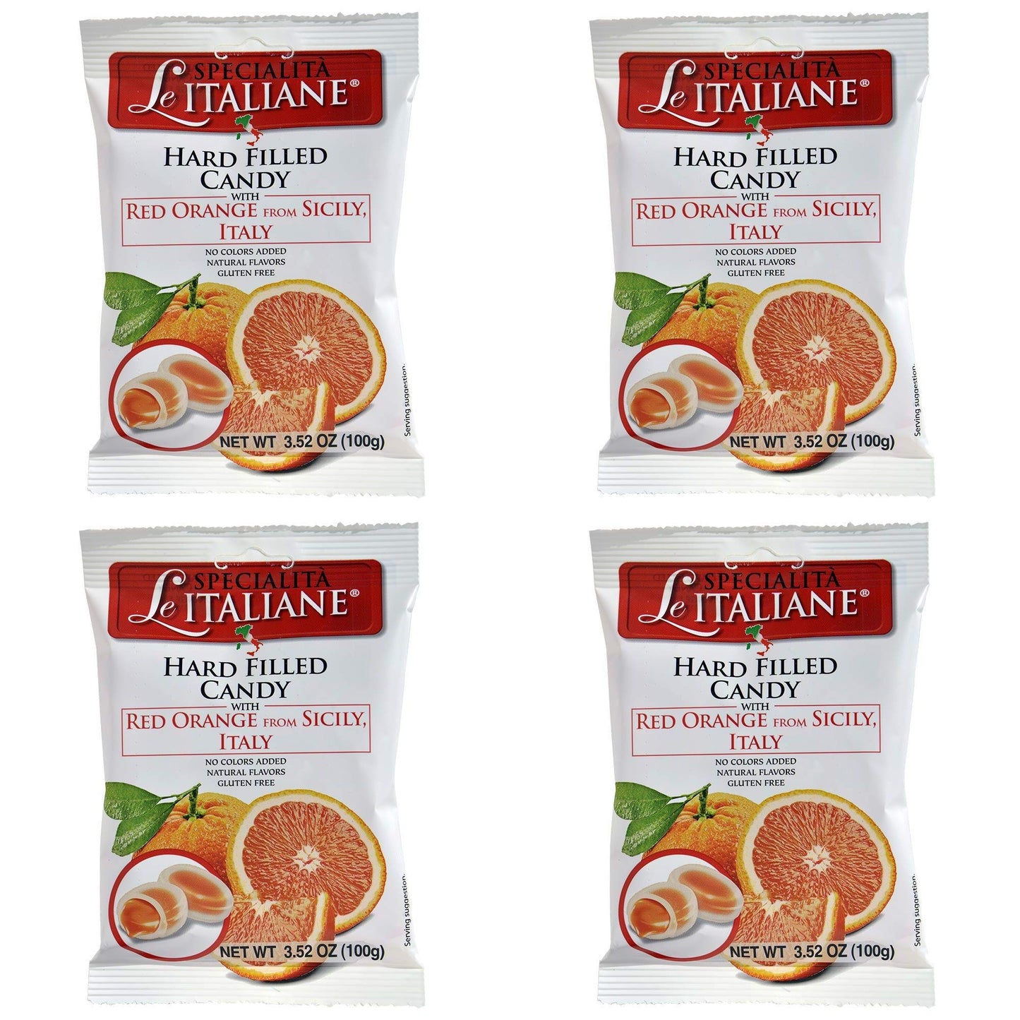 Serra Le Italiane, Italian Natural Hard Candy Filled With Red Orange From Sicily Italy, 3.5 Ounce Pack of 4