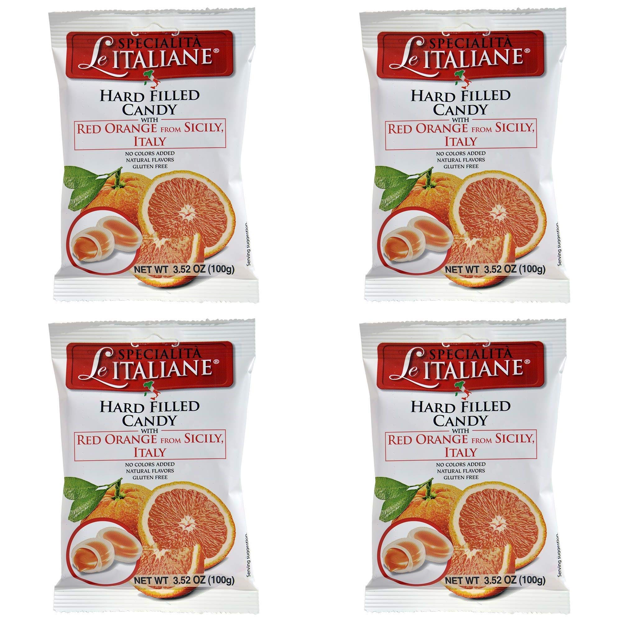 Serra Le Italiane, Italian Natural Hard Candy Filled With Red Orange From Sicily Italy, 3.5 Ounce Pack of 4