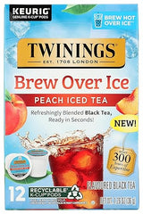 Twinings Brew Over Ice Unsweetened Peach Flavoured Black Iced Tea K-Cup Pods for Keurig, Caffeinated, 12 Count
