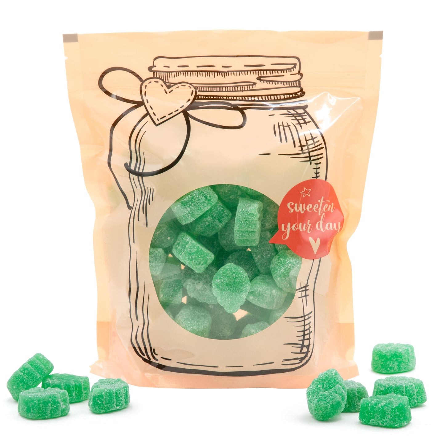Spearmint Leaves Candy -Green Candy - 2 Pound Bulk Bag - Spearmint Candies with Soft Chewy Texture - Mint Jelly - Green Gummies - Classic Leaf Shaped