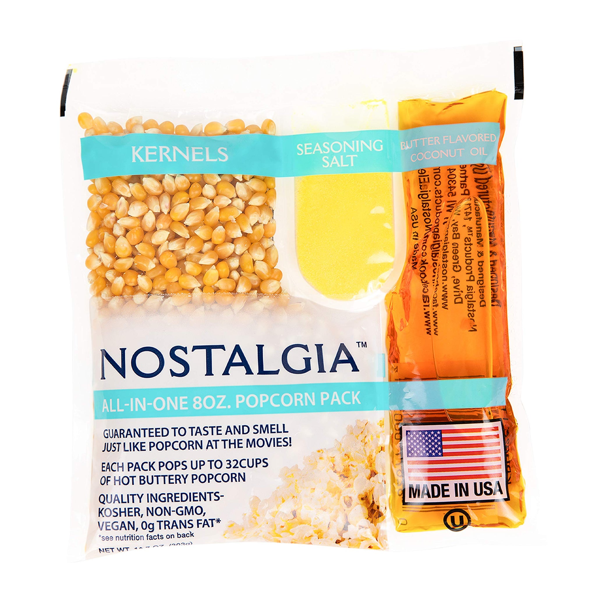 Nostalgia Movie Theater Style Popcorn Packets for Popcorn Machine, All-in-One Popcorn Kernels, Butter Flavored Coconut Oil, Seasoning Salt, 8oz Packs