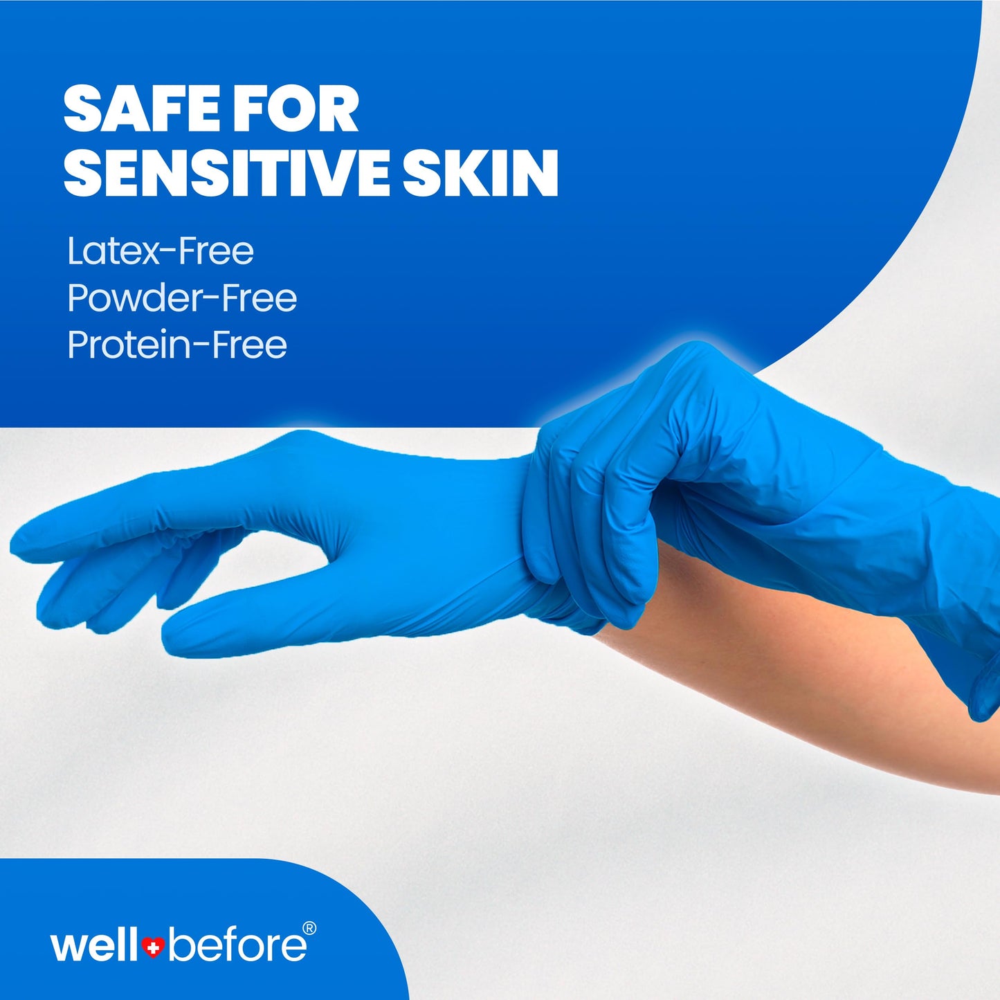 Well Before Disposable Synmax Exam Gloves, Powder-Free, Latex-Free, Blue, Large, 200pcs