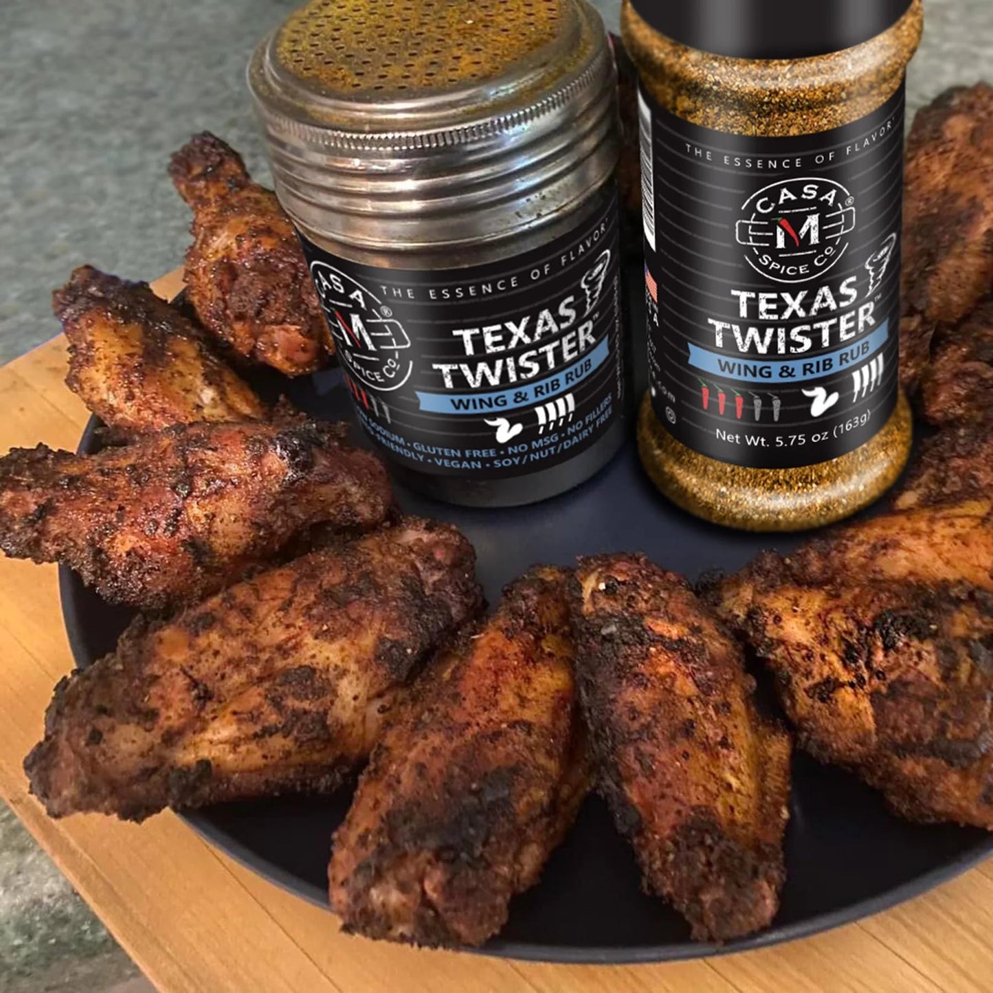 Texas Twister Wing & Rib Rub • Very Low Sodium • No MSG • Gluten Free • Keto-Friendly • BBQ Spices (with 1-cup seasoning) (Plastic Shaker)