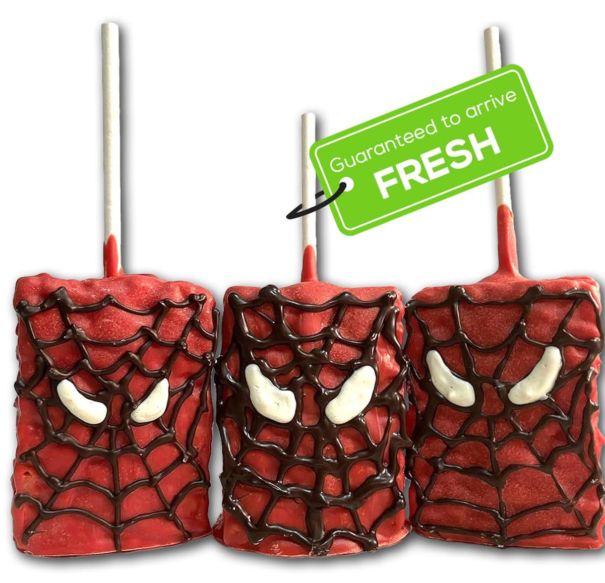 US Sweets Spider-Man Rice Krispie 3 Pack - Marshmallow Rice Crispy Treats with Frosting & Chocolate Drizzle | Delicious Gift | Handmade in Small