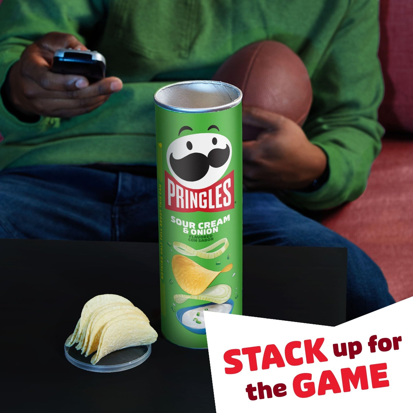 Pringles Potato Crisps Chips, Lunch Snacks, On-The-Go Snacks, Sour Cream and Onion, 5.5oz Can (1 Can)