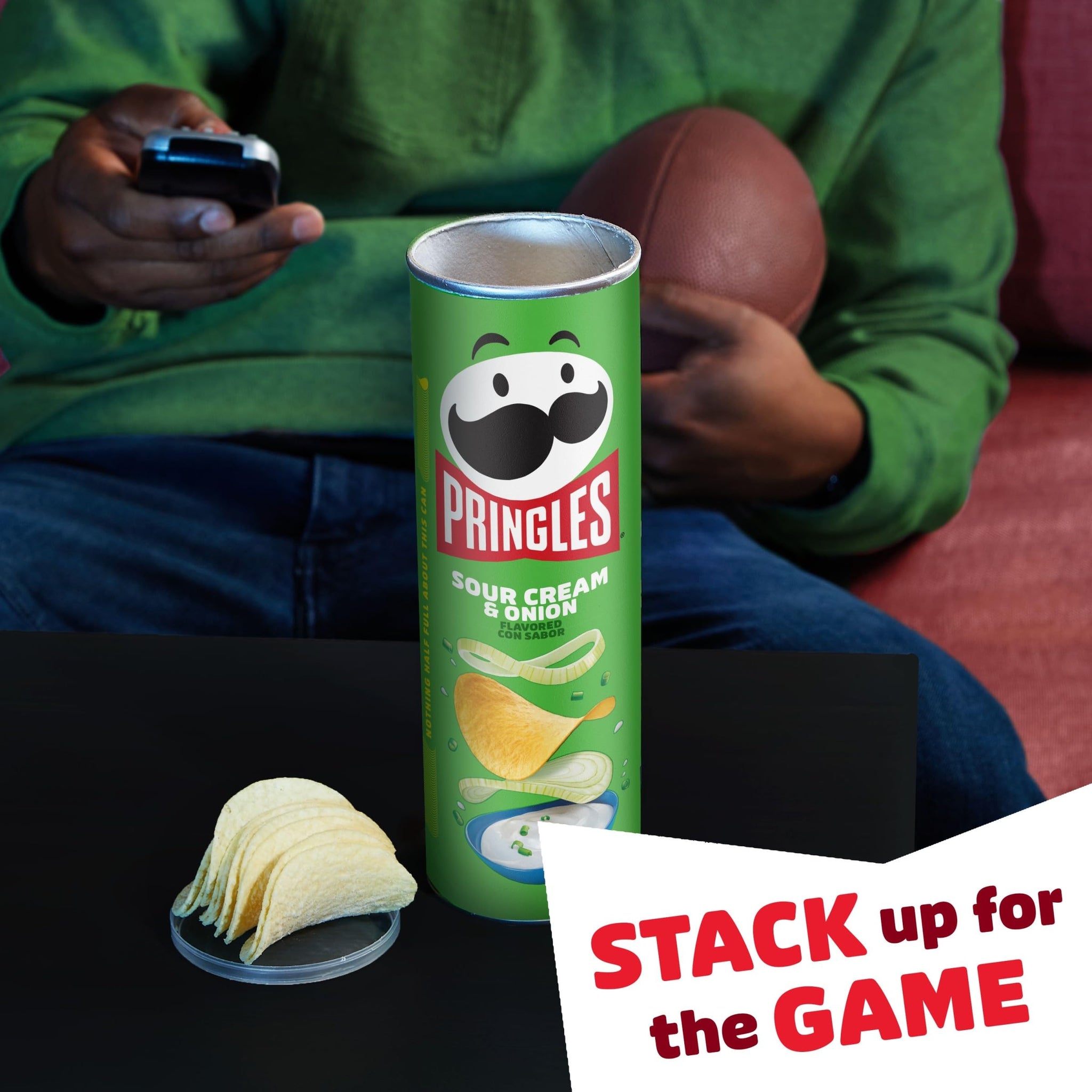 Pringles Potato Crisps Chips, Lunch Snacks, On-The-Go Snacks, Sour Cream and Onion, 5.5oz Can (1 Can)