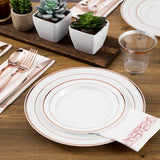 FOCUSLINE 120Pcs Rose Gold Plastic Plates, Disposable White and Rose Gold Rim Plastic Plates, Including 60 Dinner & Dessert Plate, Elegant Fancy Heavy