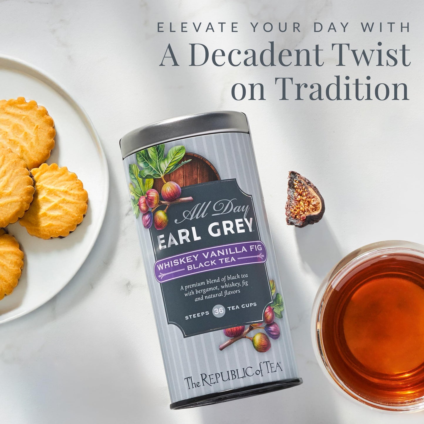 The Republic of Tea - All Day Earl Grey Whiskey Vanilla Fig Black Tea, Naturally Caffeinated, 36 Tea Bags