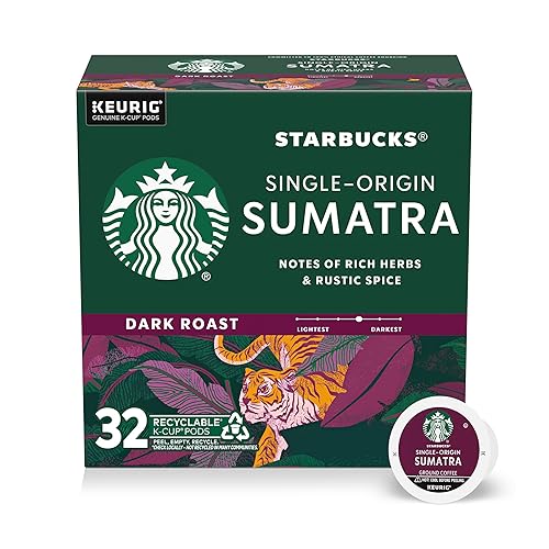 Starbucks K-Cup Coffee Pods, Dark Roast Coffee, Single-Origin Sumatra, 1 box (32 Keurig Pods)