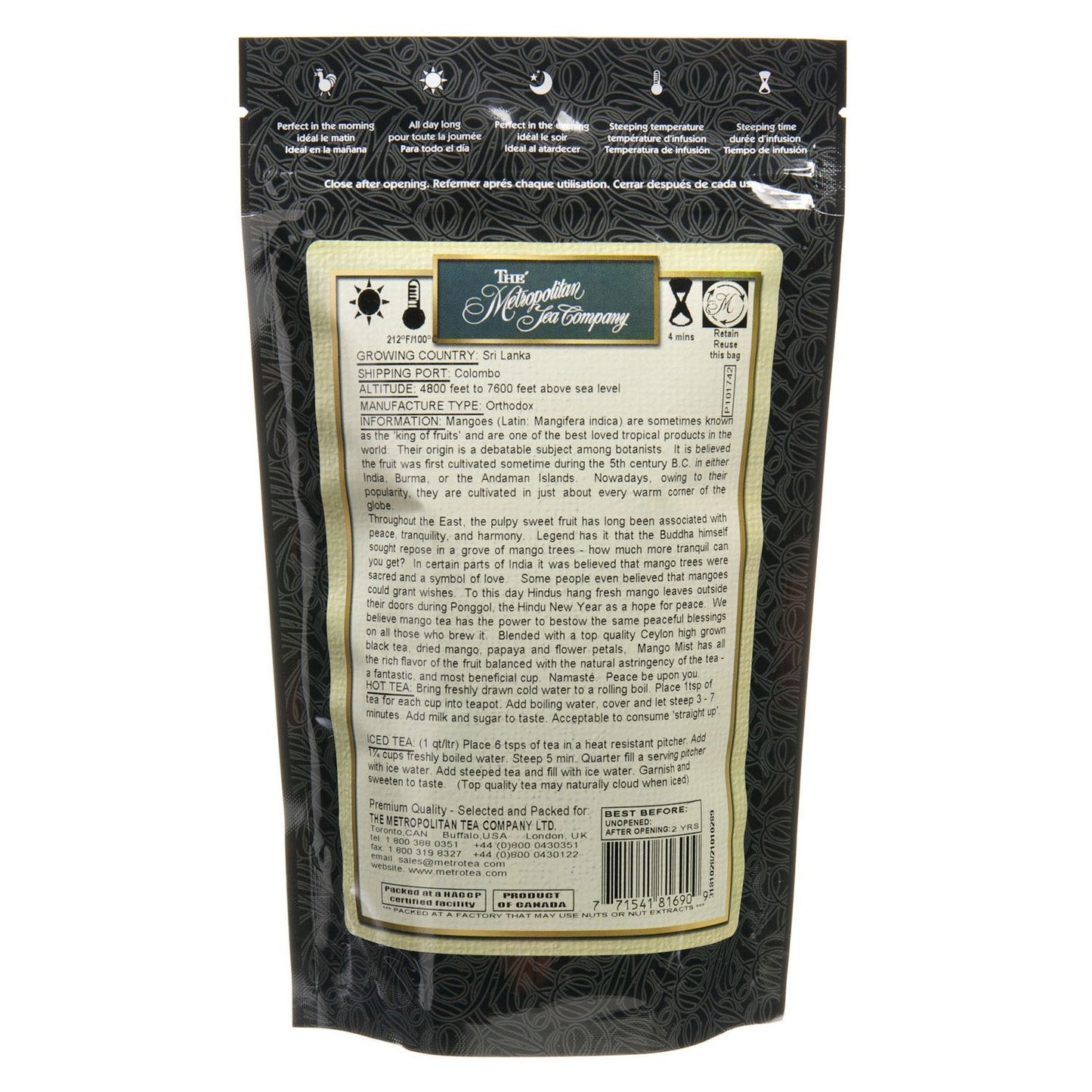 Metropolitan Tea Discovery Loose Tea Pack, Mango Mist Flavored Black, 100gm