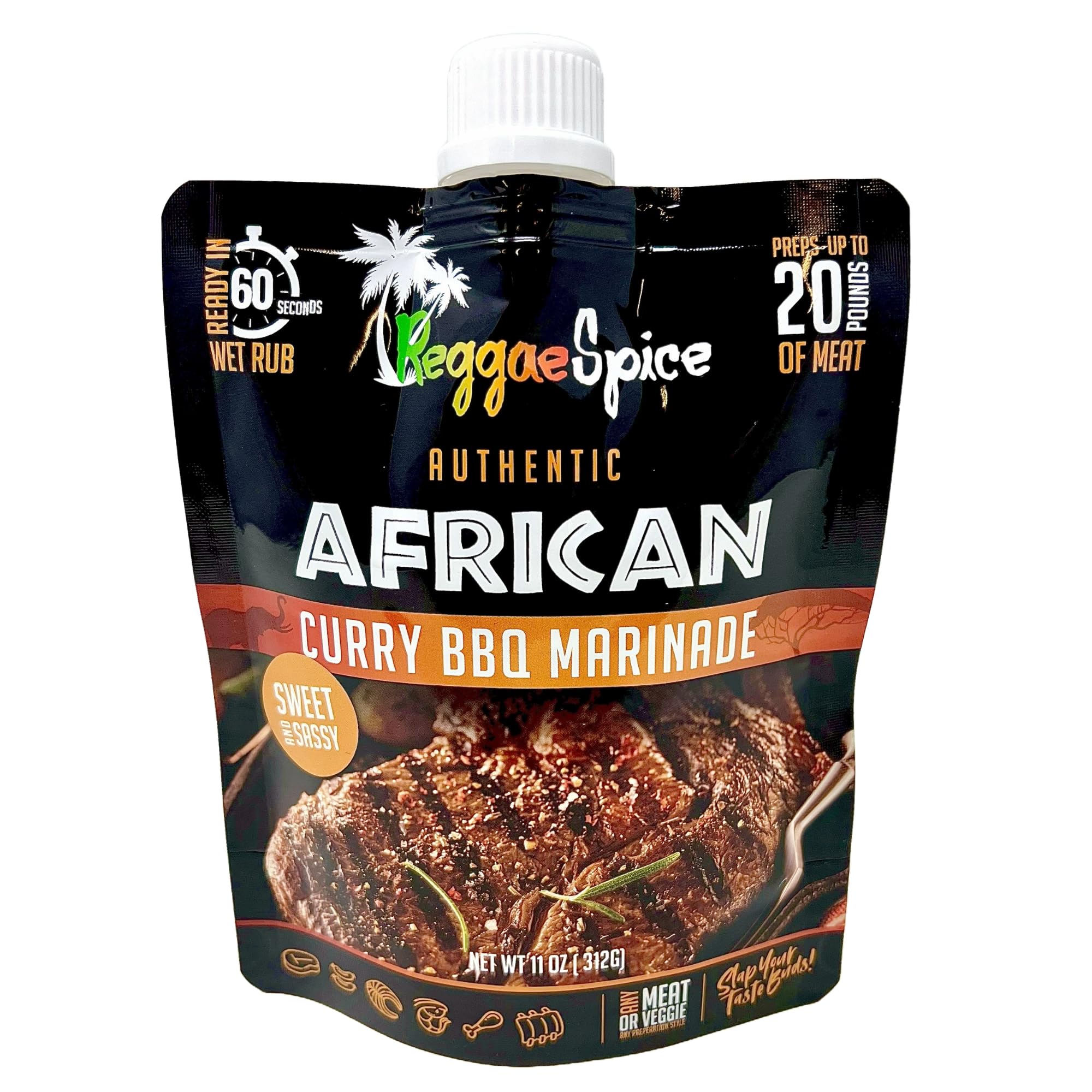 Reggae Spice African Curry BBQ Marinade | 60-Second Authentic Wet Rub Seasoning Sauce for Cooking Meats | Gluten Free, Vegan, and Keto Friendly | 11