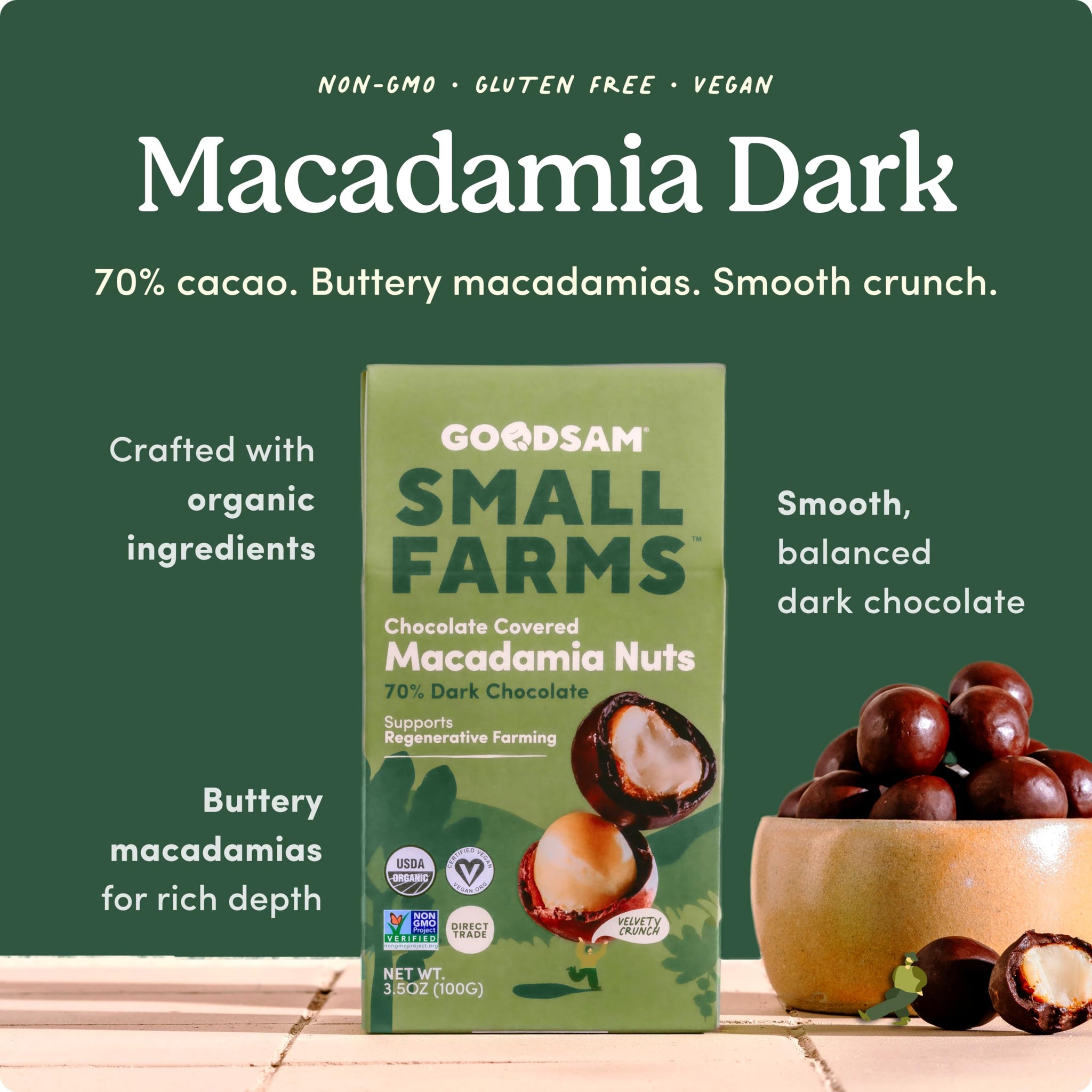 GoodSAM Organic Chocolate Covered Macadamia (Pack of 2) - No Sugar Added, Non GMO, Vegan, Regenerative Farming, Direct Trade