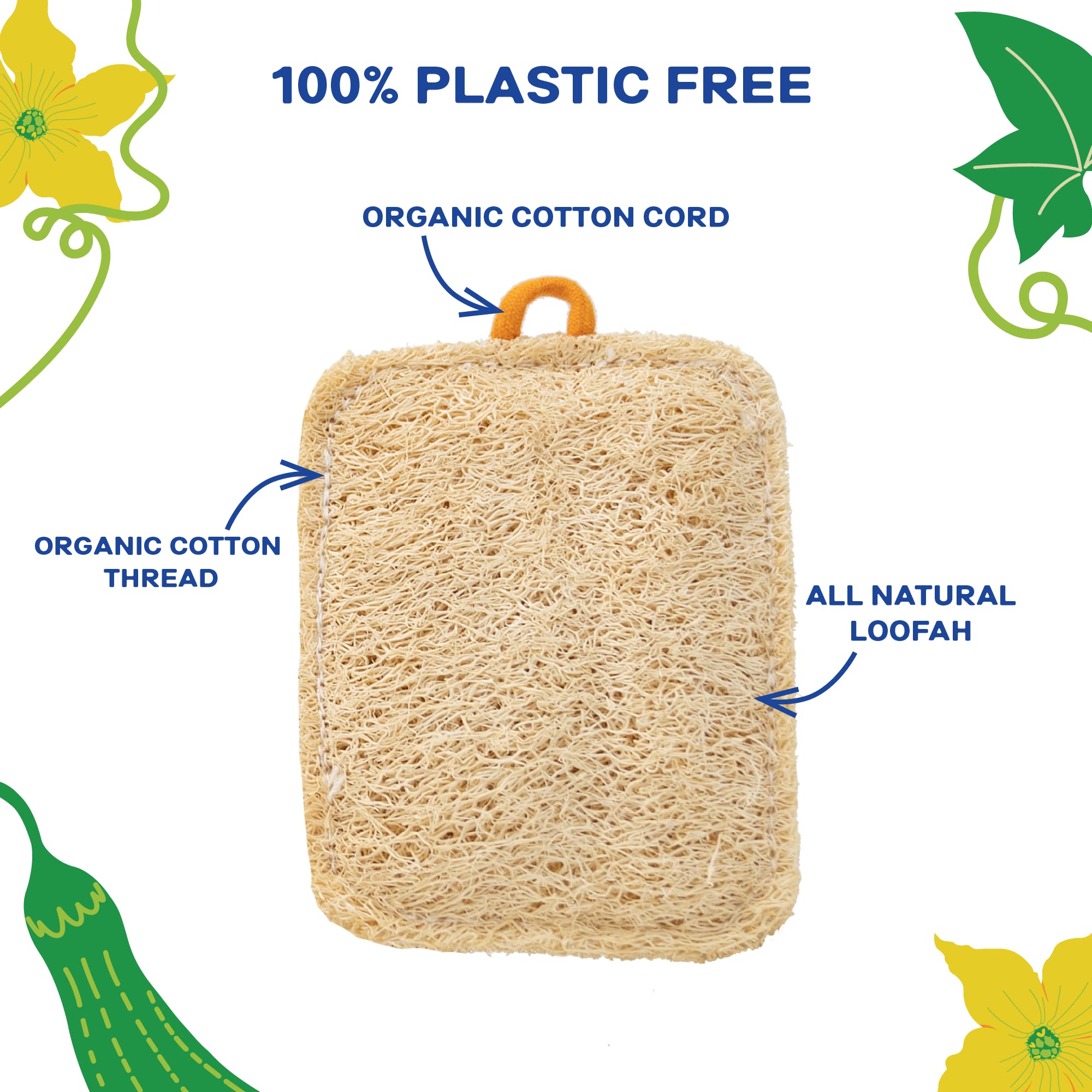 Qucurby All Natural Loofah Kitchen Sponges (3 Pack) - Eco Friendly - Compostable & Biodegradable - Natural Sponges for Dishes (Paper Bag Packaging)